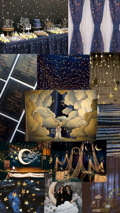 Blue Hollywood Theme Party, Starlight Theme Party, Starry Night School Dance Theme, A Night In The Stars Theme, Van Gogh Starry Night Prom, Prom Themes Starry Night Decoration Party Ideas, Starry Nights Prom Theme, Prom Bday Party, A Night Under The Stars Theme Quince