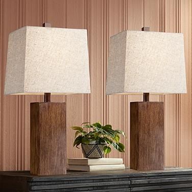 360 Lighting Darryl 23" Wood Finish Rectangular Table Lamps Set of 2 Modern Lodge Decor, Rectangular Table Lamp, Rustic Accent Table, Lake House Furniture, Bedroom Nightstands, Modern Accent Tables, Rustic Bedroom Decor, Bronze Table Lamp, Table Lamps Living Room