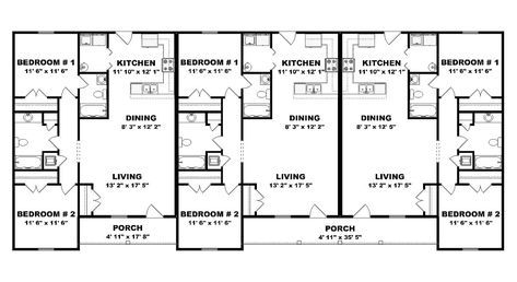 Triplex Floor Plans, Triplex House Plans, Triplex House, Duplex Plans, Living Room Built Ins, Duplex House Plans, Family Units, Ad Copy, Duplex House