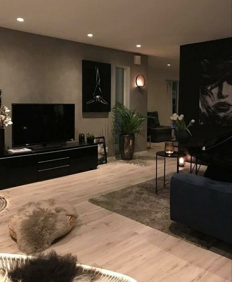 Ruang Tv, Apartment Living Room Design, Black Living Room, Interiors Inspiration, Future Apartment Decor, Living Room Decor Cozy, Apartment Decor Inspiration, Dream House Interior, Decor Home Living Room