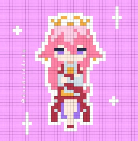 Genshin Pixel Art Grid, Genshin Perler Beads, Pixel Art Genshin, Genshin Pixel Art, Genshin Perler, Hama Art, Modele Pixel Art, Easy Pixel Art, Pixel Art Templates