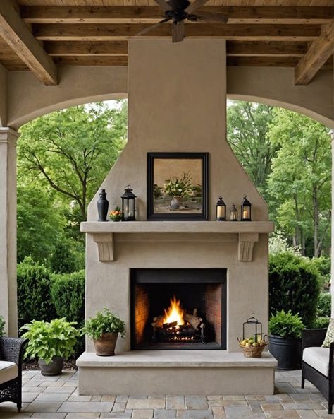 20 Outdoor Fireplace Idea For Your Backyard – ToolzView Outdoor Fireplace Poolside, Bbq Fireplace Outdoor, Exterior Fireplace Ideas, Outdoor Fireplace Attached To House, French Outdoor Fireplace, Spanish Style Outdoor Fireplace, Outdoor Fireplace Porch, Covered Outdoor Fireplace, Outdoor Fireplace Decorating Ideas