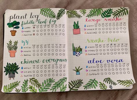 Plant Care Journal Ideas, Garden Tracker Bullet Journal, Bujo Garden Planning, Bujo Plant Tracker, Journal Ideas Plants, Plant Journal Ideas, Plant Bullet Journal, Plant Watering Tracker, Plant Journal Template