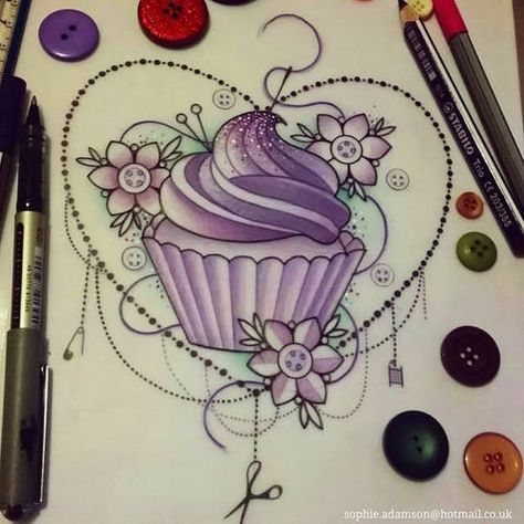 Cupcake Tattoo Designs, Baking Tattoo, Cupcake Tattoo, Sewing Tattoos, Cupcake Tattoos, Tattoo 2024, Food Tattoos, Muster Tattoos, Geniale Tattoos