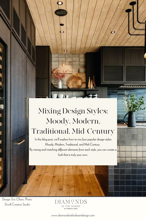 This blog focuses on how to combine moody, modern, traditional and mid-century styles to create a one-of-a-kind look for your home. The overall vibe of these design styles is moody, simple, and textured. With the right accessories and furnishing you will be able to create a look for your home that is truly your own. Check out all the details today! Modern Whimsy Home, Modern Eclectic Interior Design Kitchen, Modernize Traditional Home, Mid Century Modern And Traditional Living Room, Mid Century Country Decor, Rustic With Modern Decor, Traditional Meets Mid Century Modern, Vintage Meets Modern Interior Design, Mid Century Traditional Decor