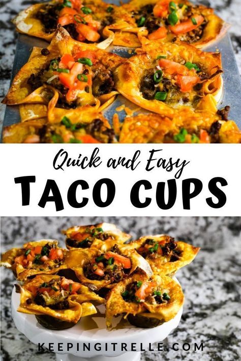 Taco Cups Recipe, Seasoned Ground Beef, Taco Cups, Won Ton, Cheese Baked, Ground Beef Tacos, Easy Taco, Hawaiian Food, Juicy Tomatoes