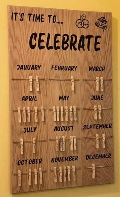 School Birthday Calendar Ideas, Birthday Board Ideas For Work, Family Birthday Board Diy, Staff Birthday Board, Diy Birthday Reminder Board, Wooden Birthday Calendar Diy, Wooden Family Birthday Calendar, Birthday Board Diy, Starbucks Crafts