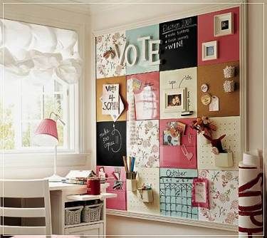 Use cork board squares and cover some with scrapbook paper, magnetic paint, and chalkboard paint. Magnetic Paint, Chalkboard Paint, Craft Room Office, Cork Board, Office Inspiration, Kids' Room, Design Layout, My New Room, Sewing Room