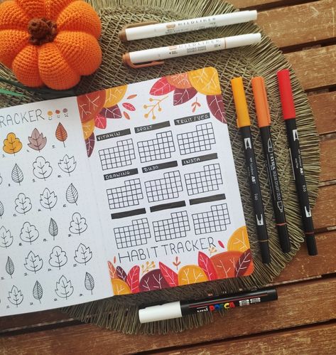 Autumn habit tracker in my bullet journal November Bujo Habit Tracker, September Bullet Journal Habit Tracker, Autumn Habit Tracker, Bullet Journal November Habit Tracker, November Habit Tracker Bullet Journal, Bullet Journal November Spread, Fall Habit Tracker, September Tracker, September Habit Tracker