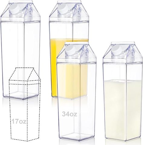 Yarlung 4 Pack 34 Oz Milk Carton Water Bottle, Clear Plastic Milk Box Portable Leakproof Square Juice Bottle for Outdoor Sports Travel Camping : Amazon.ca: Sports & Outdoors Water Bottle Clear, Milk Carton Water Bottle, Carton Water Bottle, Plastic Milk, Juice Bottle, Milk Box, Toxic Foods, Drink Containers, Water Coolers