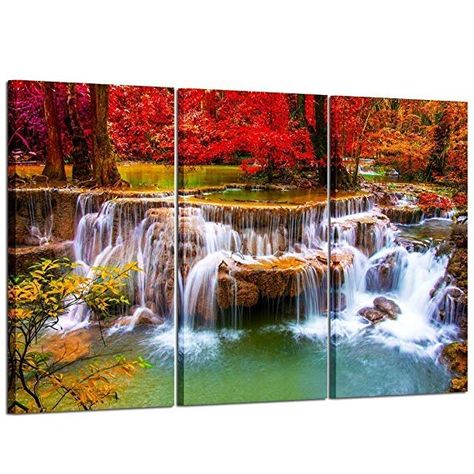 Amazon.com: Kreative Arts Large Canvas Print for Living Room Decoration Stretched 3 Pieces Green Dreamlike Waterfall Painting Wall Art Picture Print on Canvas High Definition Modern Home Decor 16x32inchx3pcs: Posters & Prints Waterfall Painting, Waterfall Wall Art, Forest Waterfall, Waterfall Paintings, Colorado Art, Mountain Waterfall, Waterfall Landscape, Waterfall Wall, Landscape Wall Decor