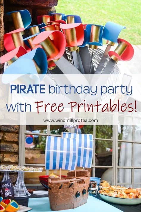 Diy Pirate Birthday Party, Pirate Toddler Birthday Party, Toddler Pirate Party, Pirate 4th Birthday Party, Princess And Pirates Birthday Party, Pirate Kids Party, Pirate Birthday Party Food, Pirate Party Printables, Pirate Birthday Party Ideas