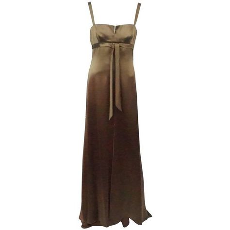 Preowned Valentino Brown Silk Gown - 10 ($1,800) ❤ liked on Polyvore featuring dresses, gowns, brown, evening gowns, silk evening gowns, silk gown, sequin evening dresses, fitted gowns and ruching dress Long Hoco Dresses, Brown Prom Dress, Blue Gown Dress, Chifon Dress, 90s Prom Dress, Ball Gowns Fantasy, Brown Silk Dress, Valentino Silk, Ruching Dress