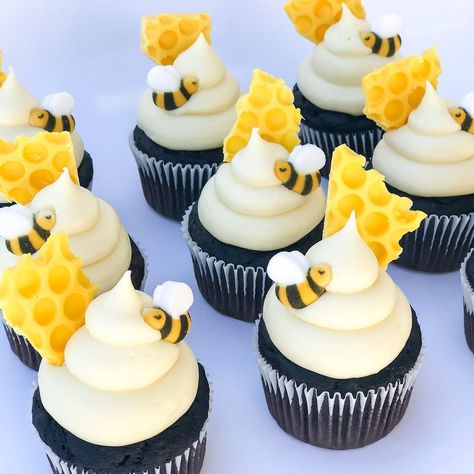 McKenzie Norton | I couldn’t wait any longer to share these bee cupcakes! They’re killing me! Chocolate cake with honey cream cheese buttercream for THE… | Instagram Bee Party Theme, Honey Cream Cheese, Bee Cupcakes, Honey Cream, Winnie The Pooh Cake, Hire Purchase, Bee Cakes, Cream Cheese Buttercream, Bumble Bee Baby Shower