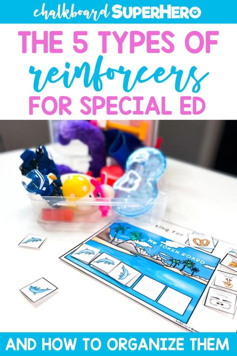 What type of reinforcement do you use in your special education classroom? In this blog post I talk all about the 5 different types of reinforcers - tangible reinforcers, edible reinforcers, social reinforcers, activity reinforcers and escape reinforcers. I also give you some special education tips on how to organize a special education classroom with these reinforcers. Finding effective reinforcement for each special education student will allow for them to repeat expected behaviors. Reinforcers For Students, Preschool Homeschool Room, Special Education Behavior, Life Skills Curriculum, Functional Life Skills, Token Economy, Early Childhood Special Education, Education Student, Education Tips