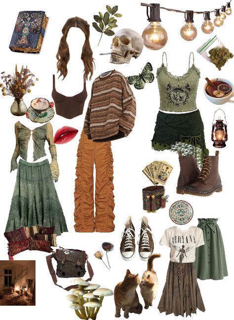 herbalist outfit ideas | #herbalist#herbs Herbalist Outfit, Brown Doc Martens, Clubwear Outfits, Brown Converse, Nirvana Shirt, Korean Lips, Grunge Fairycore, Lace Trim Cami, Corset Crop Top