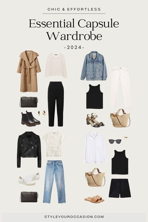 Looking for a minimalist capsule wardrobe for 2024? This minimal-chic capsule wardrobe for year-round makes it easy find the best wardrobe essentials and create chic everyday outfits for spring, summer, fall, and winter! Whether you’re looking for classy, neutral, minimalist, or casual capsule wardrobe ideas, we have everything you need to build the perfect minimalist wardrobe for women. Virgo Aesthetic, 2024 Clothes, Chic Capsule Wardrobe, Minimalist Wardrobe Capsule, Minimalist Wardrobe Essentials, Project 333, Capsule Wardrobe Checklist, Classy Wardrobe, Capsule Wardrobe Minimalist