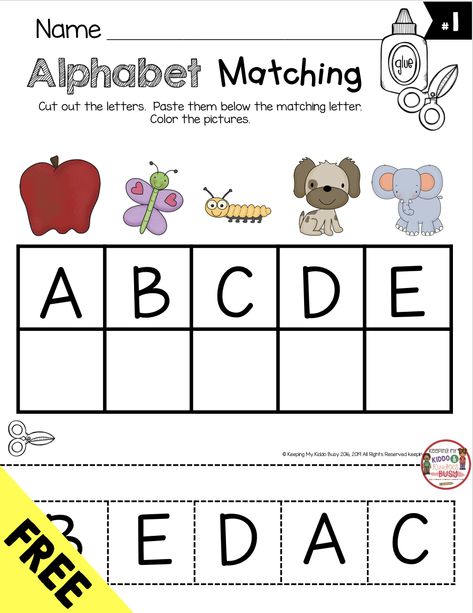 FREE Alphabet Matching - cut and paste uppercase and lowercase letters - back to school in kindergarten -first day of school - abc matching letters - freebie printable worksheet and literacy center #kindergarten #backtoschool #alphabet Alphabet Letter Matching Free Printable, Matching Letters Free Printable, Letter Matching Printable Free, Abc Matching Free Printables, Letter Matching Worksheets For Preschool, Abc Intervention, Alphabet Matching Printables Free, Preschool Letter Review, Letter H Preschool Activities