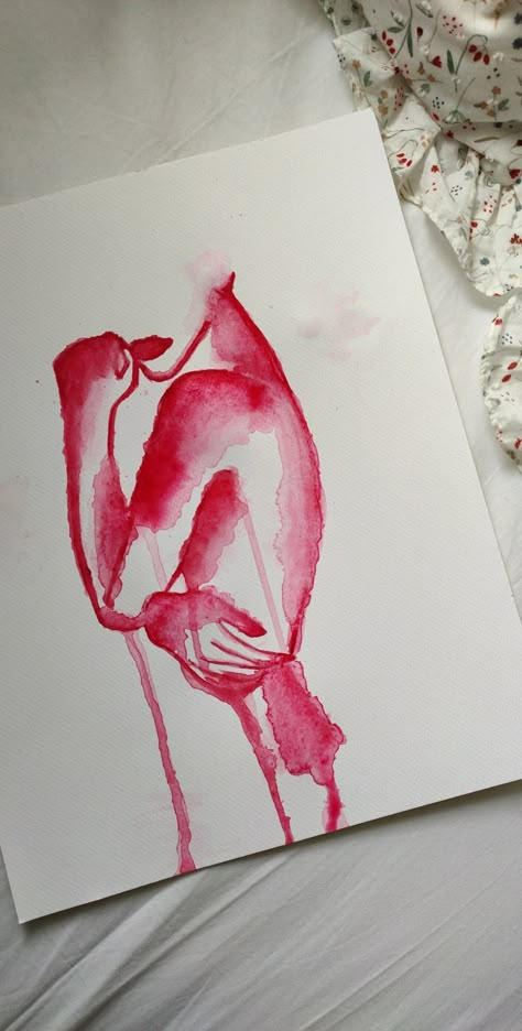 Watercolour painting of a woman's body in red Women Body Watercolor Painting, Watercolour Body Painting, Woman Painting Acrylics Easy, Watercolor Body Painting, Women Body Paintings Easy, Woman Body Paintings Art, Body Watercolor Painting, Abstract Body Painting, Nude Watercolor Painting