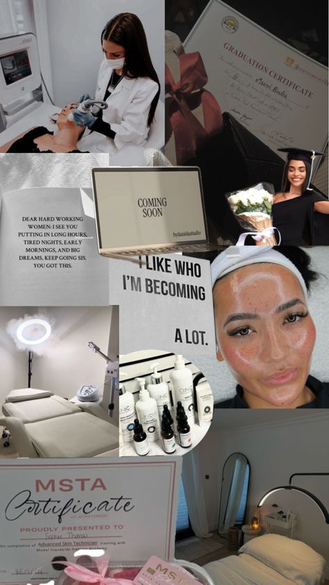 Esthetician Career Aesthetic, Mood Board Esthetician, Esthetician Portfolio Examples, Medical Esthetician Vision Board, Dermatology Aesthetic Wallpaper, Esthetician License Aesthetic, Beauty Clinic Aesthetic, Esthetician Aesthetic Pictures, Beauty Marketing Career Aesthetic