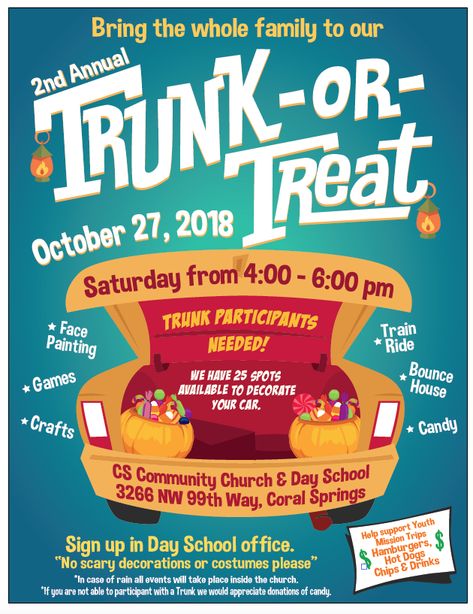 Trunk or Treat flyer and poster. Trunk Or Treat School Event, Trunk Or Treat Advertising, Community Trunk Or Treat, Trunk Or Treat Flyer Ideas, Trunk Or Treat Poster, Trunk Or Treat Flyer, Flyer Free, Pumpkin Coloring Pages, School Event