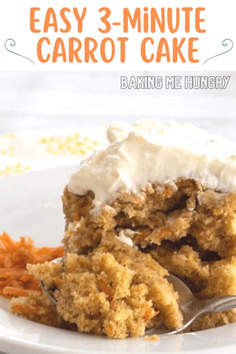 Carrot Mug Cake : Single-Serve Carrot Cake! | Baking Me Hungry Carrot Cake For 2, Carrot Cake For One, Mug Carrot Cake, Single Serve Carrot Cake, Carrot Cake In A Mug, Carrot Cake Mug Cake, Carrot Mug Cake, Mug Dessert Recipes, Cake Microwave