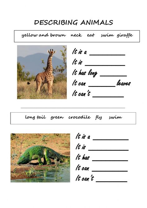 Describing Animals - Interactive worksheet Wild Animals Worksheets For Kids, Describing Animals Worksheets, Kinds Of Animals Worksheets, Uses Of Animals Worksheet, Domestic And Wild Animals Worksheets, Where Do Animals Live Worksheet, 2nd Grade Reading Worksheets, Picture Comprehension, Farm Animals Activities