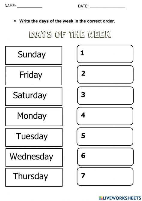 Italian Days Of The Week Worksheet, Worksheet For Days Of The Week, Exercise Days Of The Week, Days Of The Week Exercises English, Days Of The Week Quiz, 1st Grade English Worksheets Activities, Grade 3 Lessons Activities, Grade1 Worksheets English, Days Pf The Week Worksheets