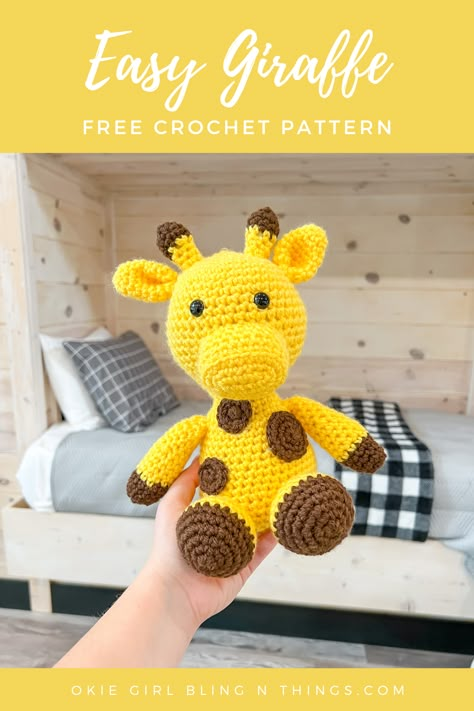 Does your little one need a new, cuddly friend? This Giraffe Crochet pattern will be perfect to make for them! It's super easy as the head and body are crocheted in 1 piece. Girrafe Crochet Pattern Free, Free Giraffe Crochet Pattern, Crocheted Giraffe Pattern Free, Amigurumi Giraffe Free Pattern, Crochet Safari Animals Free Pattern, Amigurumi Zoo Animals Free Crochet, Crocheted Animals Free Patterns, Easy Crochet Giraffe Free Pattern, Giraffe Crochet Pattern Free