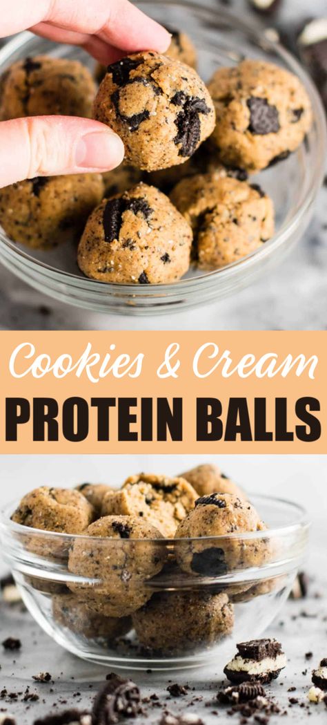 Oreo style protein balls! these are so good! #proteinballs #cookiesandcream #proteinpowder #oreo Cookies And Cream Energy Balls, Cookies N Cream Protein Powder Recipes, Cookies And Cream Protein Balls, Shakeology Protein Balls, Cookies And Cream Protein, Energy Recipes, Track Things, Power Bites, Isagenix Cleanse