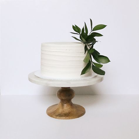 Simple 1 Tier Cake, Minimalist Wedding Cake 1 Layer, Simple White Cake With Greenery, Greenery For Cake Decorating, Simple White 6 Inch Cake, White Cake Greenery, White Cake With Eucalyptus, Simple Cake Wedding One Tier, Small White Cake Wedding