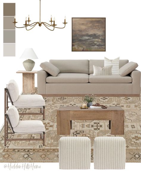 Pottery Barn curated on LTK Minimal Transitional Living Room, Transitional Apartment Decor, Oatmeal Couch Living Rooms, Colorful Transitional Living Room, Room Decor Mood Board, Sophisticated House, Decor Mood Board, Living Room Mood Board, Mood Board Living Room