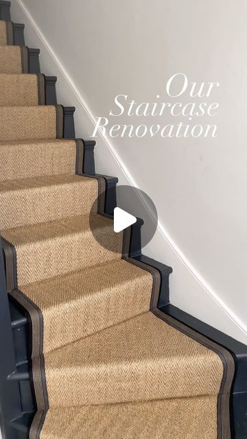 Claire Moran Designs - Interior Design Studio on Instagram: "STAIRCASE RENOVATION

Here’s what I did…don’t ever do it unless you have all the time. Although I would do it again if the situation ever came about in the future. 

I stripped the lower stairs and the landing woodwork of all the original paint as it was packed full of lead and sanded the upper stairs to our loft, and then painted all the woodwork starting with a primer, undercoat and then with a colour match of Farrow & Ball Off Black in acrylic eggshell to provide a striking contrast against the light walls. Lastly we chose a sisal runner and carpet with a striped taping linking the bottom of the house to the top. 

If only it took 7 second instead of 9 months 🙄 (plus a lot of late nights, wine, scraping paint, filling holes a Scraping Paint, Black Painted Stairs, Stairs Remodel, Staircase Renovation, Black Staircase, Light Walls, Sisal Runner, Scrape Painting, Black Stairs