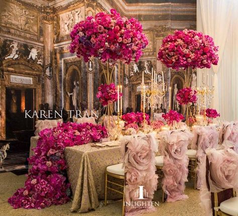 Karen Tran, Long Table Wedding, Flowers And Candles, Pink And Gold Wedding, Elegant Wedding Reception, Gold Wedding Decorations, Party Deco, Glamorous Wedding, Wedding Tablescapes