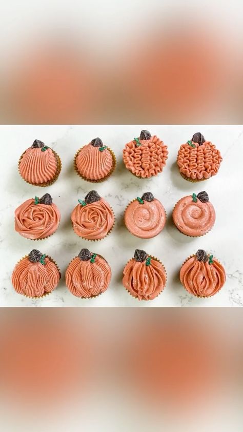 Pink Pumpkin Cupcakes, Pumpkin Themed Cupcakes, Pumpkin Theme Cupcakes, Pumpkin Themed First Birthday, Fall Cupcakes Decoration, Using Candy Melts, Wilton 2d, Wilton 1m, November Baby Shower