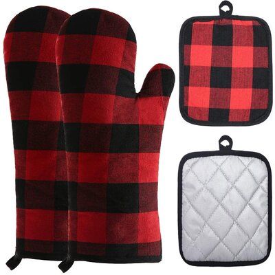 Baking Gloves, Cooking Gloves, Oven Mitts And Pot Holders, Bbq Gloves, Red Buffalo Check, Plaid Set, Hostess Apron, Buffalo Plaid Pattern, Hand Gloves