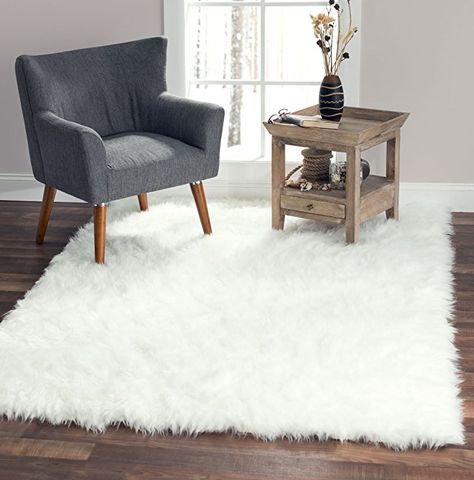 Softest French White Sheepskin Faux Fur Shag Rug 5x7 (55"x79") #afflink White Fluffy Rug, Hamptons Rug, White Sheepskin Rug, Faux Fur Area Rug, Faux Sheepskin Rug, Faux Fur Rug, Solid Area Rugs, Fluffy Rug, Sheepskin Rug