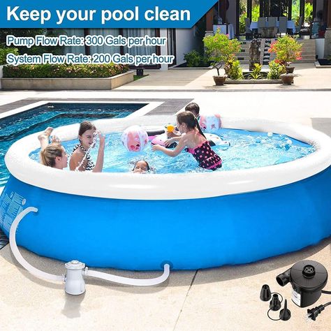 【Product Info】Package Including: Inflatable Swimming pool X 1, RX600 filter pump X 1, chlorinator X 1, a D filter cartridge X1, air pum X 1, inflatable pool patch repair kit X 1; Swimming pool side(L x W x H): 120 x 120 x 30 inches. Water capacity: 2,640 gallons of water (90% full); Recommended number of users: 3-5. Water Cleaner, Swimming Pool Filters, Above Ground Pools, Ground Pools, Cape Verde, Pool Filters, Pool Maintenance, Above Ground Pool, Blue Frames