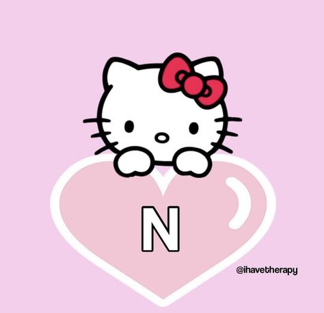 Hello Kitty Holding Heart, Heart With Letter, Hello Kitty Sitting, The Letter N, Holding Heart, Letter N, Kitty Wallpaper, Hello Kitty Wallpaper, A Heart