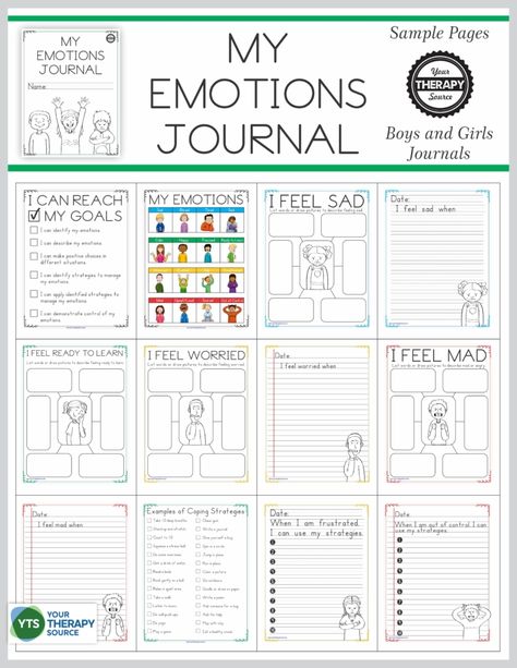 This comprehensive set of Emotional Regulation Worksheets includes 4 different My Emotions Journals to help boys and girls identify and manage emotions and behaviors. Emotional Regulation Worksheets, Wellness Worksheets, Eft Therapy, Emotional Activities, Handling Emotions, How To Control Emotions, Counseling Techniques, Counseling Worksheets, Feelings Activities