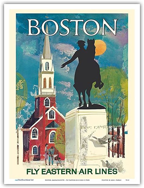 1950s Travel Posters, Boston Poster Aesthetic, Maine Poster Vintage Travel, Boston Travel Poster, Vintage Vermont Poster, College Photos, Boston Wall Art, Vintage Massachusetts Poster, Funky Bedroom