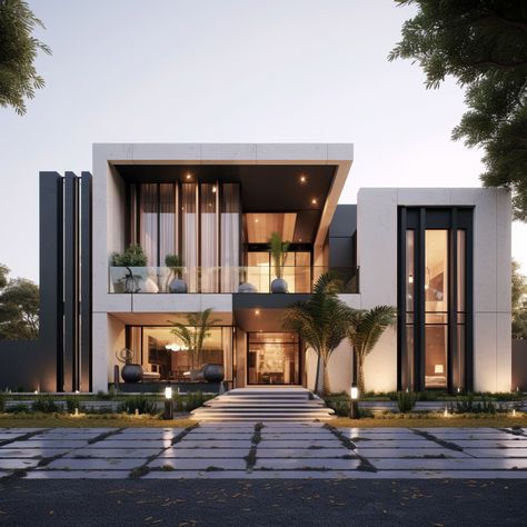 Luxury Villa Design Exterior, Modern Luxury House Exterior, Entrance Decor Ideas, Simple Home Design, Designer Showroom, Front Elevation Design, Home Front Porch, Luxury Villa Design, Modern Elevation