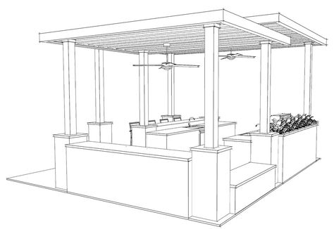 Flat Metal Roof, Tami Faulkner, Dirty Kitchen Design, Modern Outdoor Kitchen, Custom Floor Plans, Kitchen Drawing, Outdoor Kitchen Design Layout, U Shaped Kitchen, Roof Styles