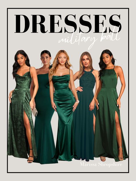 Emerald green dresses for the military ball! Style inspiration for Marine Corps ball dresses Army Ball Gowns Formal Dresses, Khaki Ball Dress Ideas, Military Formal Dress, Army Ball Dress, Military Ball Dresses Army, Military Ball Dresses Jrotc High School, Army Ball Gowns, Marine Corps Ball Dresses, Marine Ball Dresses