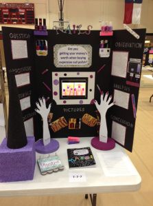 Last week was the annual TCS Science Fair. Hannah won first place in 7th grade category! We were so excited. This year she decided to do her project on the testing of expensive nail polish a… Lipstick Science Fair Project, 5th Grade Science Fair Projects Ideas, Science Fair Boards, Stem Fair Projects, 7th Grade Science Projects, Winning Science Fair Projects, Middle School Science Fair Projects, Trifold Board, Kids Science Fair Projects