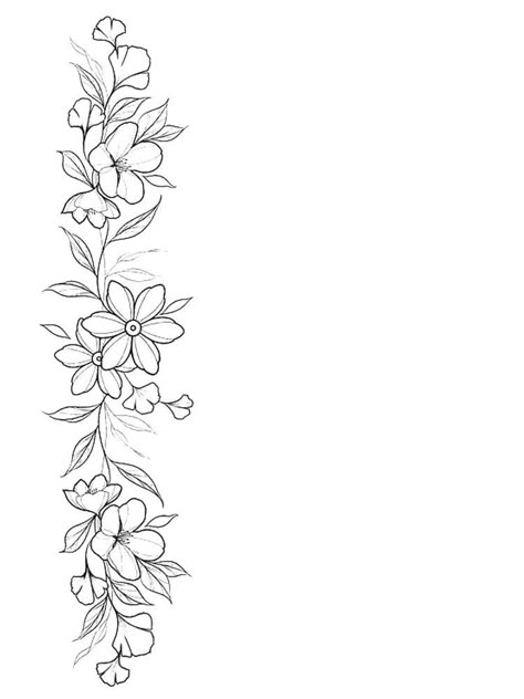 Flower Rope Tattoo, Floral Border Black And White, Vine Cover Up Tattoo, Floral Band Tattoo Design, Floral Border Design Drawing, Flower Band Tattoo Design, Floral Bracelet Tattoo, Flower Vine Drawing, Floral Tattoo Stencil