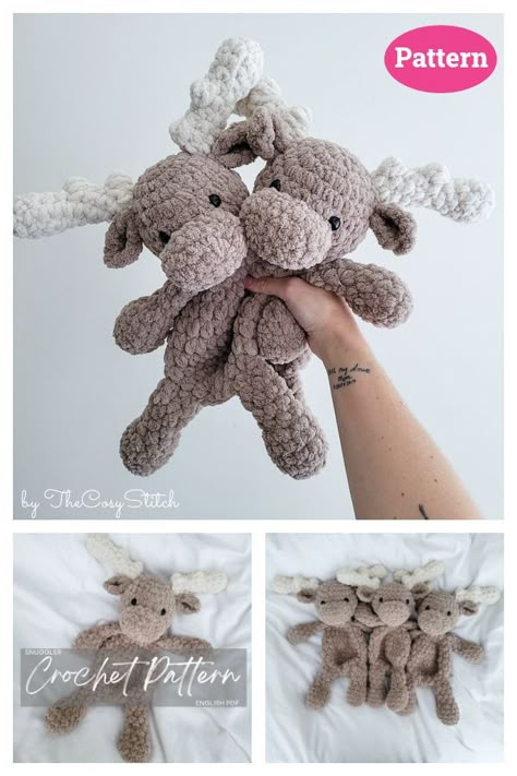 Monty the Moose Snuggler Crochet Pattern Deer Snuggler Crochet Pattern, Moose Lovey Crochet Pattern Free, Snuggle Crochet Pattern Free, Snuggler Free Pattern, Crochet Snuggler Pattern Free, Crochet Cuddler Free Pattern, Free Snuggler Crochet Pattern, Moose Crochet Pattern Free, Fuzzy Crochet Projects