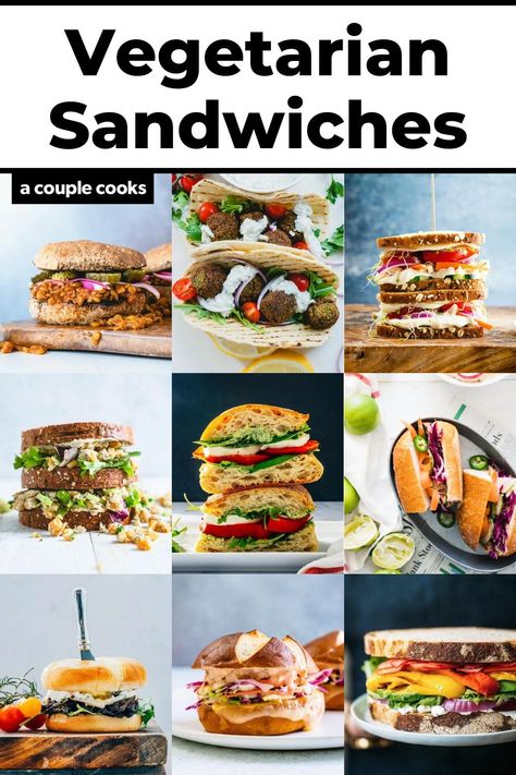 Who says sandwiches are for lunch meat? These easy vegetarian sandwiches are colorful, creative, and over-the-top delicious healthy lunch ideas. #vegetarian #sandwich #vegetariansandwich Healthy Lunch Ideas Vegetarian, Lunch Ideas Vegetarian, Meat Ideas, Vegetarian Sandwiches, Desk Lunch, Salad Dressing Recipes Healthy, A Couple Cooks, Vegan Recipes Plant Based, Dinner Sandwiches