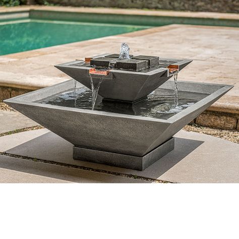 Low Profile Outdoor Fountains | Kinsey Garden Decor Modern Outdoor Fountains, Patio Fountain, Campania International, Modern Fountain, Bird Bath Fountain, French Limestone, Stone Fountains, Fountain Feature, Outdoor Fountain