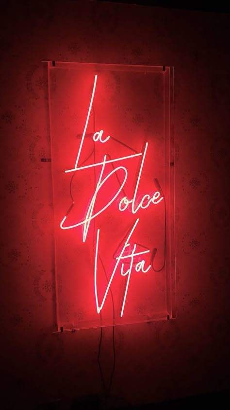 Neon Quotes Wallpaper Iphone, Neon Text Aesthetic, Red Aesthetic Quotes Neon, Red Neon Lights Aesthetic, Dark Iphone Backgrounds, La Vie En Rose Neon Sign, Neon Quotes, Light Quotes, Insta Ideas